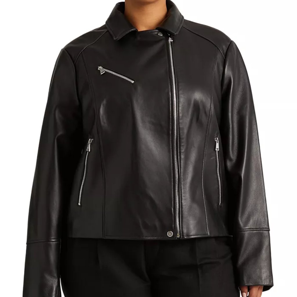 Nwt Lauren Ralph Lauren Women's Asymmetric Leather Moto Jacket Black Size M